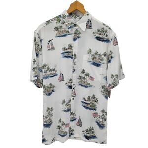 Island Shores Patriotic tropical Hawaiian Shirt Mens Small Resort Wear Vacation